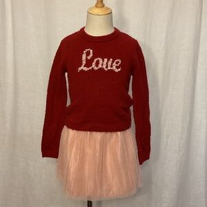 TAHARI Red Sweater with Pearl 'Love' Detail and Pink Tulle Skirt Size 5/6
